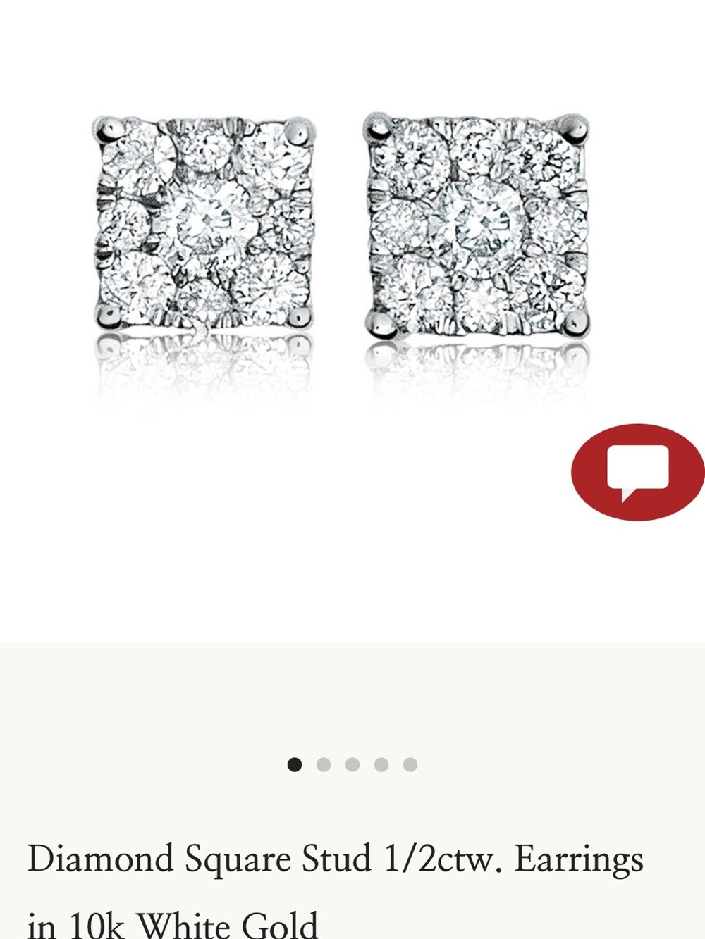 10k White Gold Diamond Square Stud Earrings - White